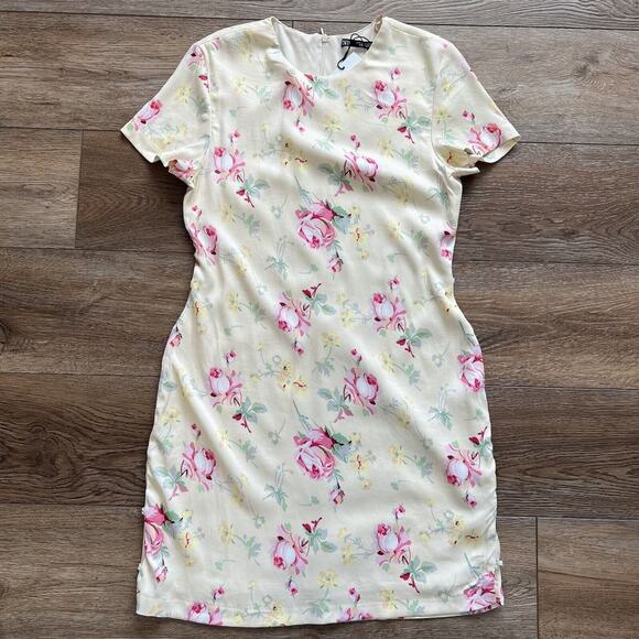 Zara Mini Dress Womens Medium Satin Effect Side Cutouts Floral Yellow Shift NWT - Picture 12 of 12